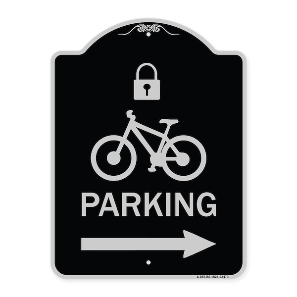 Parking W/ Lock Cycle & Right Arrow Heavy-Gauge Aluminum Sign, 24" x 18", BS-1824-23473